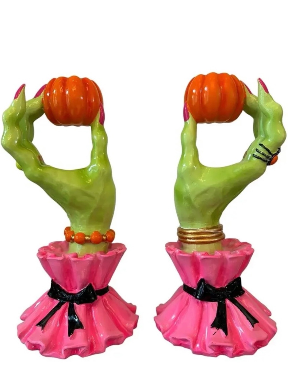 Broomstick Green Witch Hand Candleholders